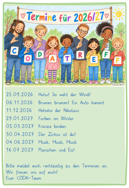 Terminübersicht CODA-Treffen im Kindergarten